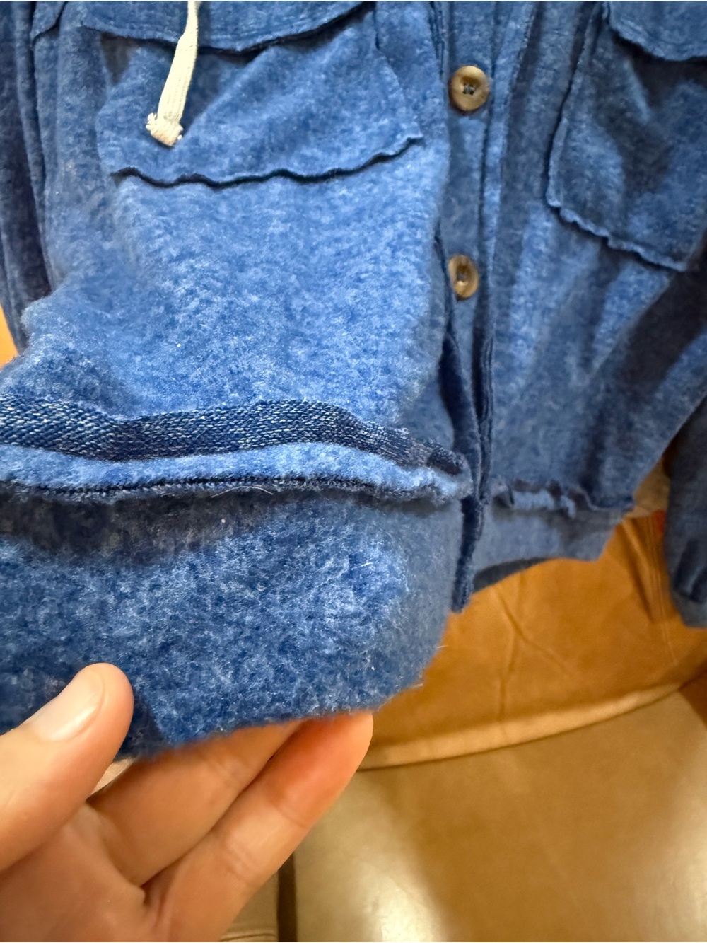 Zenana Outfitters Blue Button-Up Hoodie with Gray Hood Top or Jacket YOUR WAY! - Picture 3 of 10